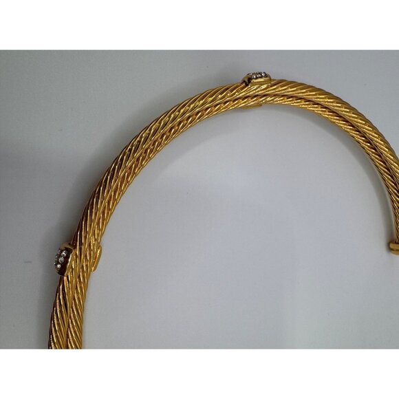 Gold Tone Cable Collar Necklace Rhinestone Accents Designer Style Statement - Picture 7 of 11